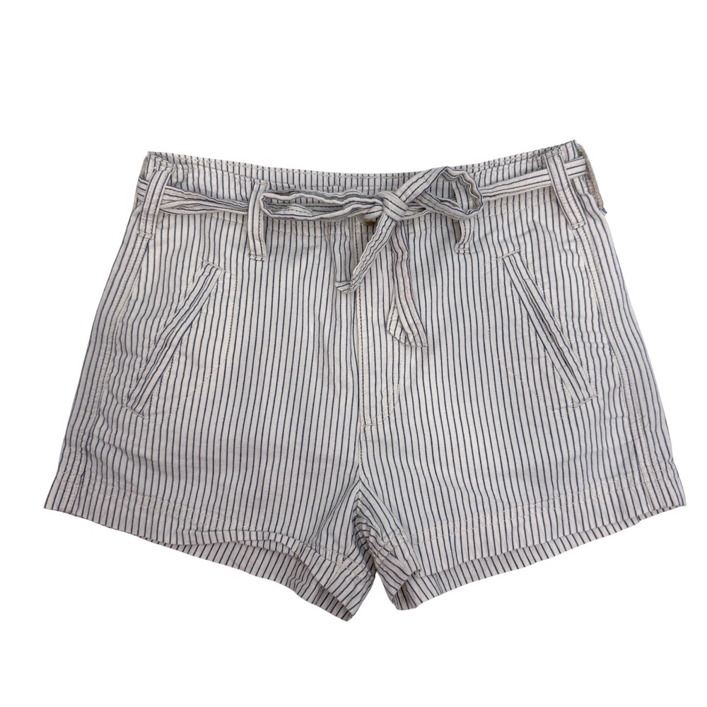 American Eagle Striped Shorts High Waist Tie Front Pockets Casual Size 2 w belt